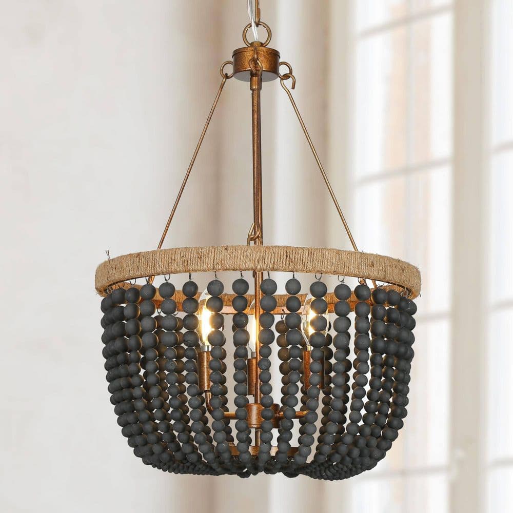 3-Light Antique Gold Chandelier with Black Wood Beads price history on PriceWatchPro