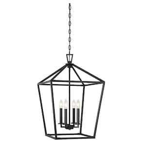 Townsend 17 in. W x 26 in. H 4-Light Matte Black Candlestick Metal Lantern Pendant Light