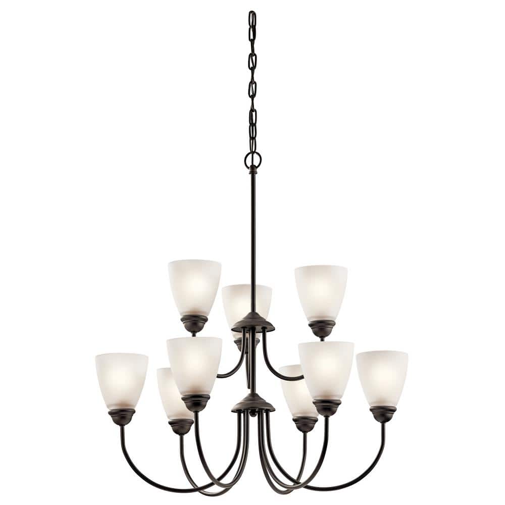 Olde Bronze Mini 9-Light Chandelier with Satin Etched Glass
