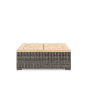 Boca Raton Gray Wicker Outdoor Coffee Table with Wood Top