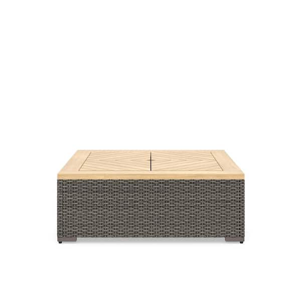 HOMESTYLES Boca Raton Gray Wicker Outdoor Coffee Table with Wood Top