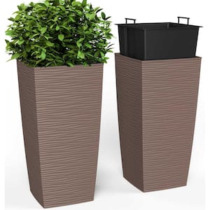 11.5 x 11.5 x 23 in. EverGreen Mocha, M-Resin, Indoor/Outdoor Planter with Built-In Drainage, Duo Set, Large (2-Piece)
