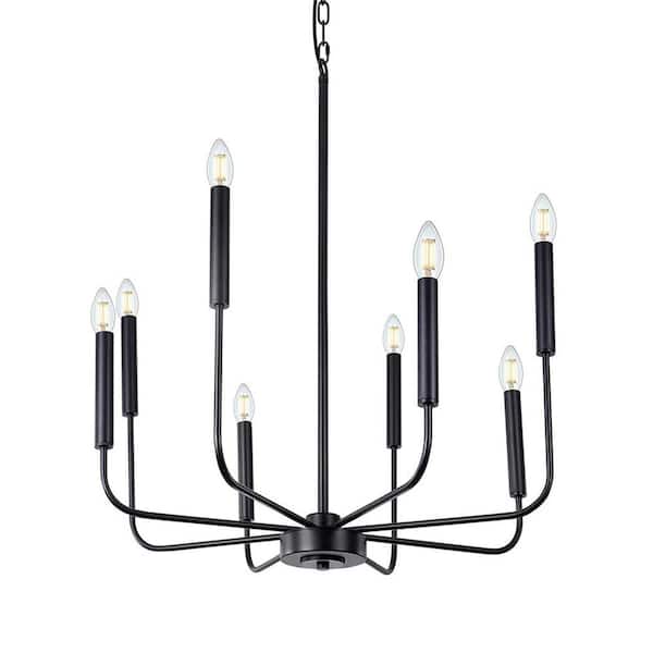 Emeritpro Vintage 8-Light Black Candlestick Chandelier, American Style, E12 Socket, No Bulbs Included