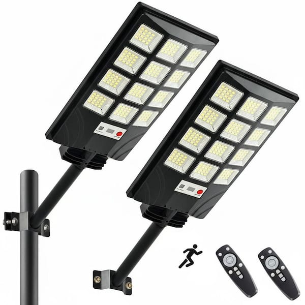 2 Pieces 600W 30000 Lumen LED Solar Street Light Outdoor Waterproof Dusk to Dawn Motion Sensor Remote Control Lighting