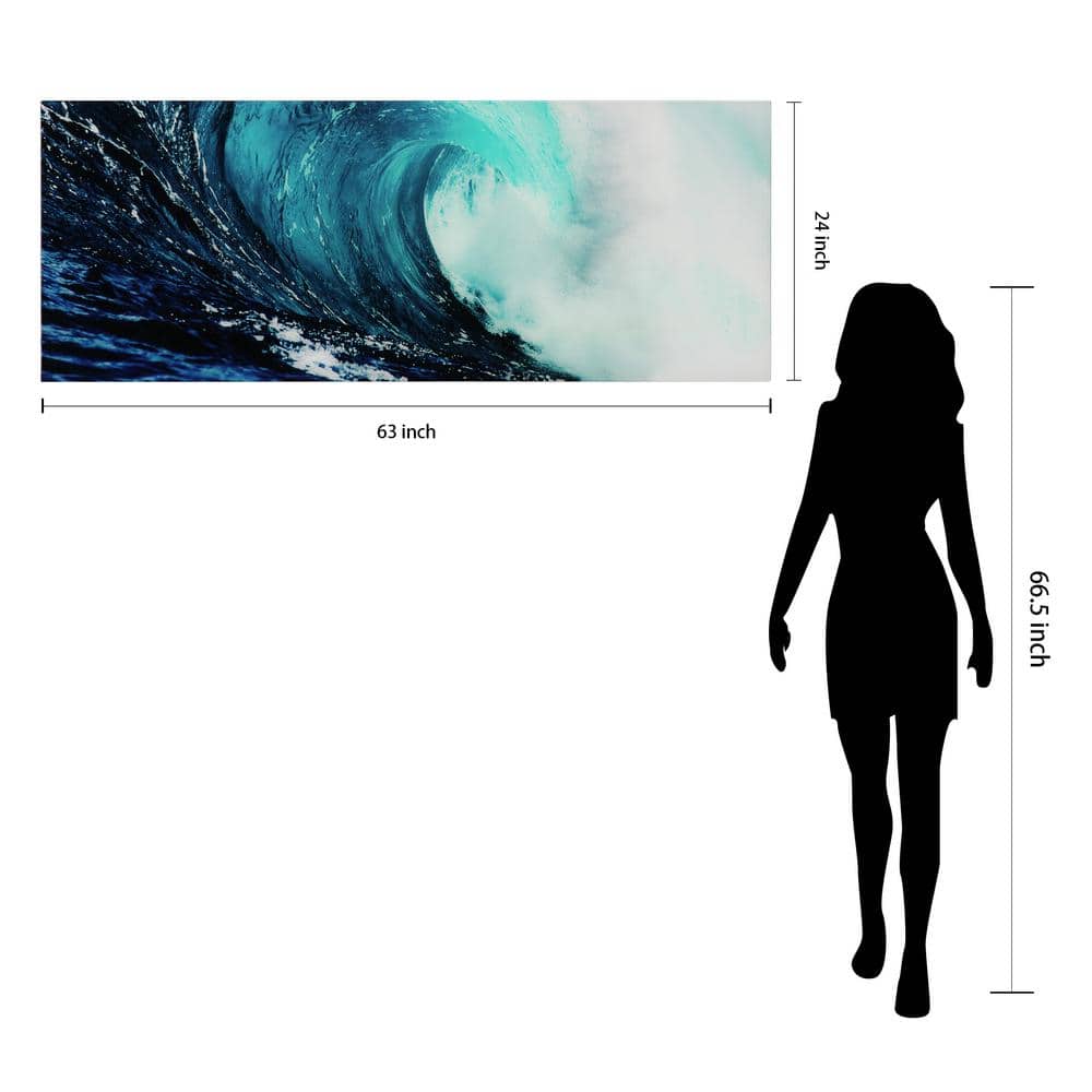 Blue Wave Abstract Tempered Glass Wall Art, 24" x 63"