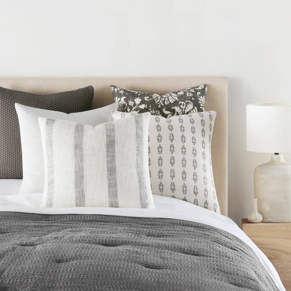 Gray Yarn-Dyed Cotton Square Throw Pillow with Polyester Fill