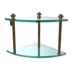 Southbeach Collection 8 in. 2-Tier Corner Glass Shelf in Brushed Bronze