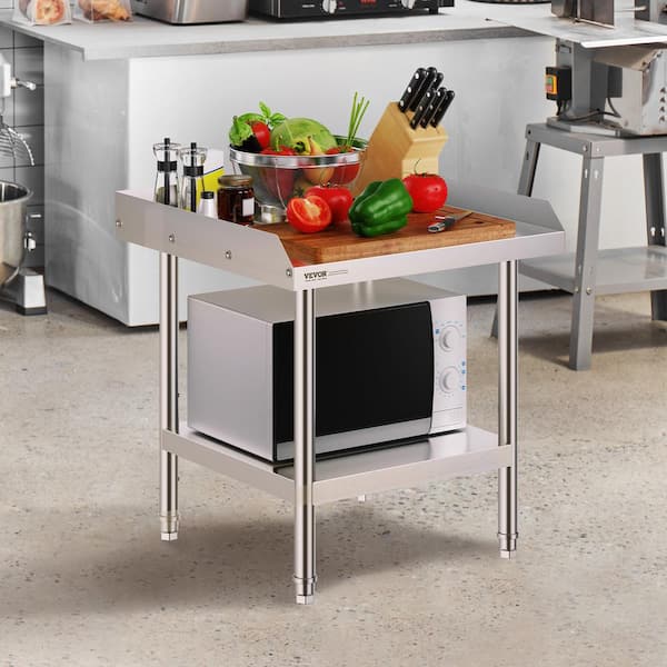 24 x 24 x 26 in. Stainless Steel Commercial Kitchen Prep Table Silver 3-Sided Backsplash Table with Adjustable Height