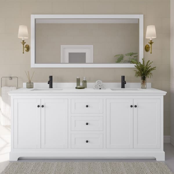 Avery 80 in. W x 22 in. D x 35 in. H Double Bath Vanity in White with White Cultured Marble Top