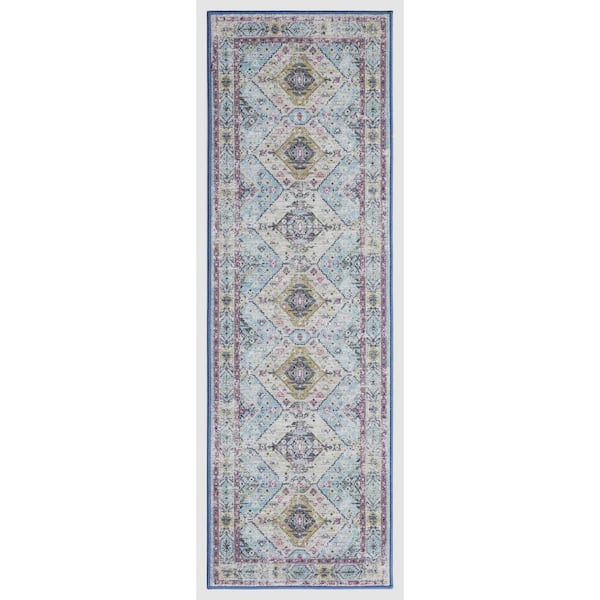Concord Global Trading Eden Collection Aubosson Blue 2 ft. x 7 ft. Machine Washable Traditional Indoor Area Rug