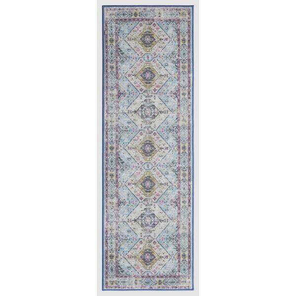 Concord Global Trading Eden Collection Aubosson Blue 3 ft. x 9 ft. Machine Washable Traditional Indoor Area Rug