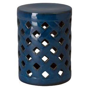 Criss Cross 19 in. H Glossy Glaze Blue Round Ceramic Garden Stool