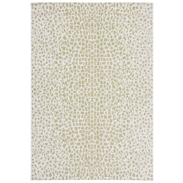 Courtyard Ivory/Sage Green 4 ft. x 6 ft. Cheetah Geometric Indoor/Outdoor Area Rug