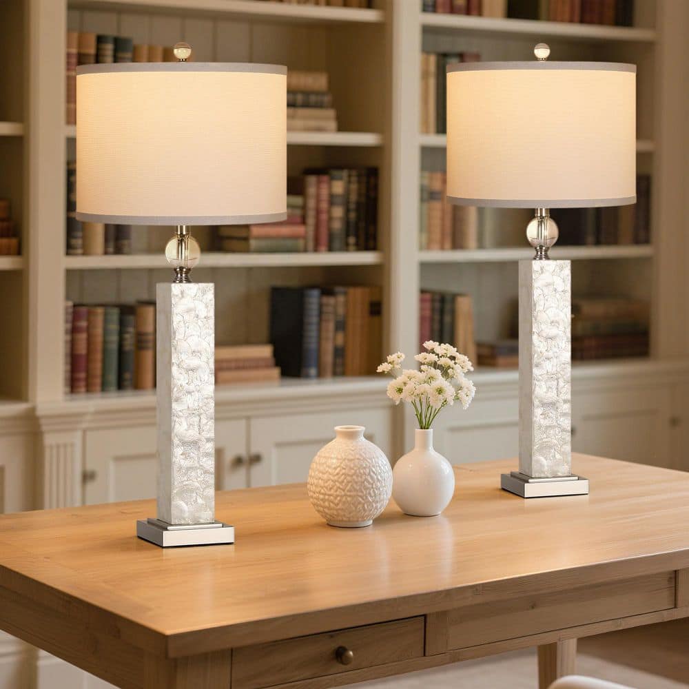33 in. Modern Resin Table Lamp Set of 2, 3 Color Temp Bedside Lamp with White Linen Shade (Bulbs Included) price history on PriceWatchPro