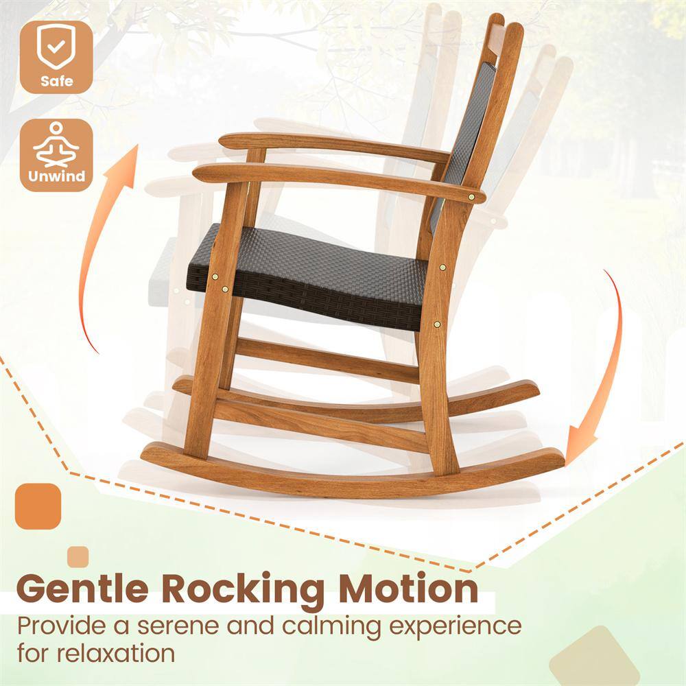 Mix Brown and Natural Acacia Wood Outdoor Rocking Chair Bistro Set