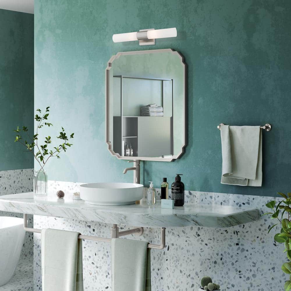 Aero Brushed Nickel 2-Light Outdoor Vanity with Etched Opal Glass