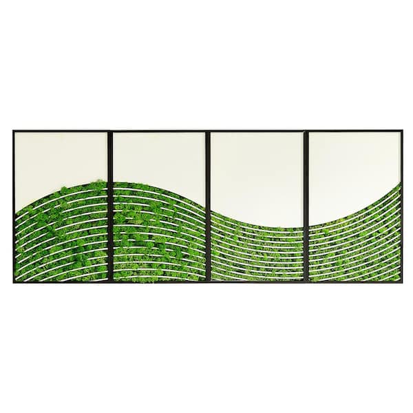 Unbranded 4-Pieces Metal Framed Rectangular Wave Moss Wall Decor Art Print 22 in. x 56.3 in. for Living Room, Home Decor