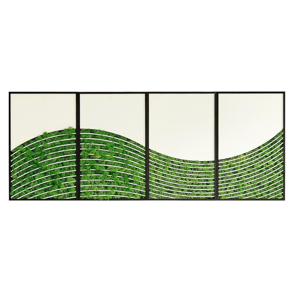 4-Pieces Metal Framed Rectangular Wave Moss Wall Decor Art Print 22 in. x 5