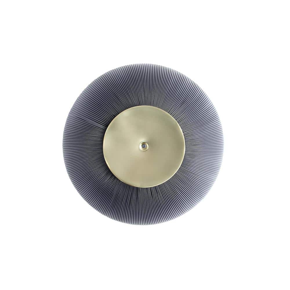 Gray Round Marble Coffee Table with Gold Base and Leatherette Pleating