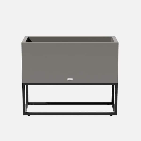 Long Box 38 in. Raised with Stand Rectangular Gray Plastic Planter with Black Stand