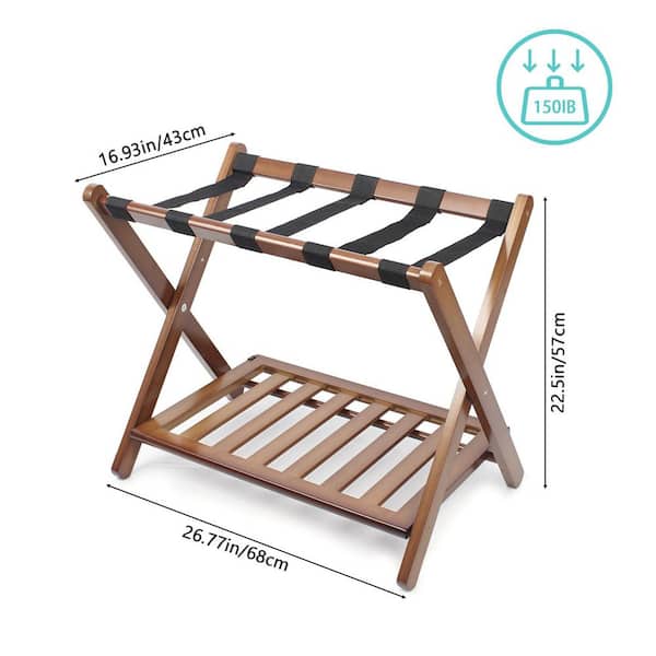 Wudkey Fully Assembled Walnut Bamboo Luggage Rack with Shoe Shelf