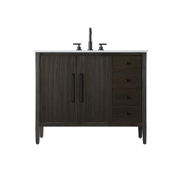 42 in. Single Sink Chocolate Oak Bath Vanity with White Engineered Marble Top