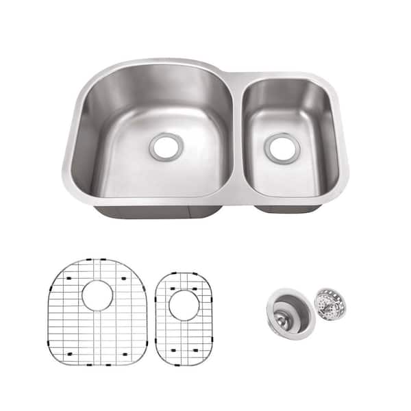 31.5 in. 70/30 Double Bowl 18-Gauge Stainless Steel Undermount Kitchen Sink Package with Accessories
