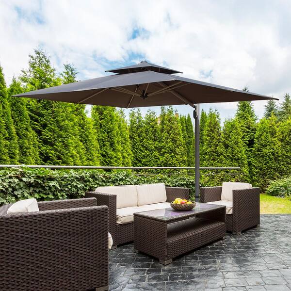 aok garden patio umbrella Aok Garden 6x9FT LED Rectangular Patio Umbrella with UV Protection Easy  Tilt and Wind Resistant Features Beige in the Patio Umbrellas department at  Lowes.com