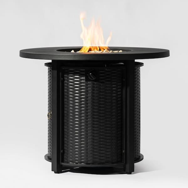 32 in. Black Metal Round Outdoor Propane Gas Fire Pit Table