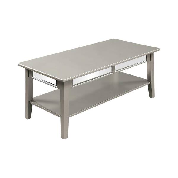 Furniture of America Yveta 48 in. Silver Large Rectangle Wood Coffee Table with Shelf