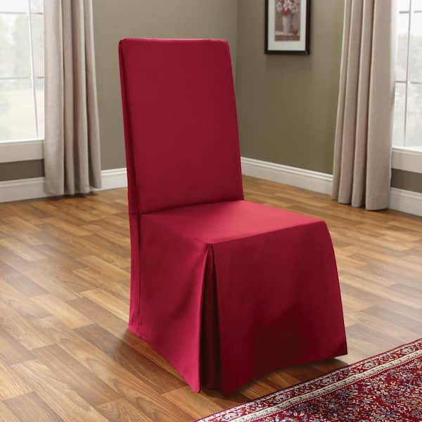 SureFit Cotton Duck Claret Long Parsons Chair Slipcover