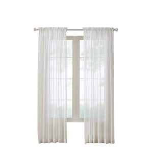 Rhapsody Voile Eggshell Polyester Smooth 54 in. W x 63 in. L Rod Pocket Indoor Sheer Curtain (Single Panel)