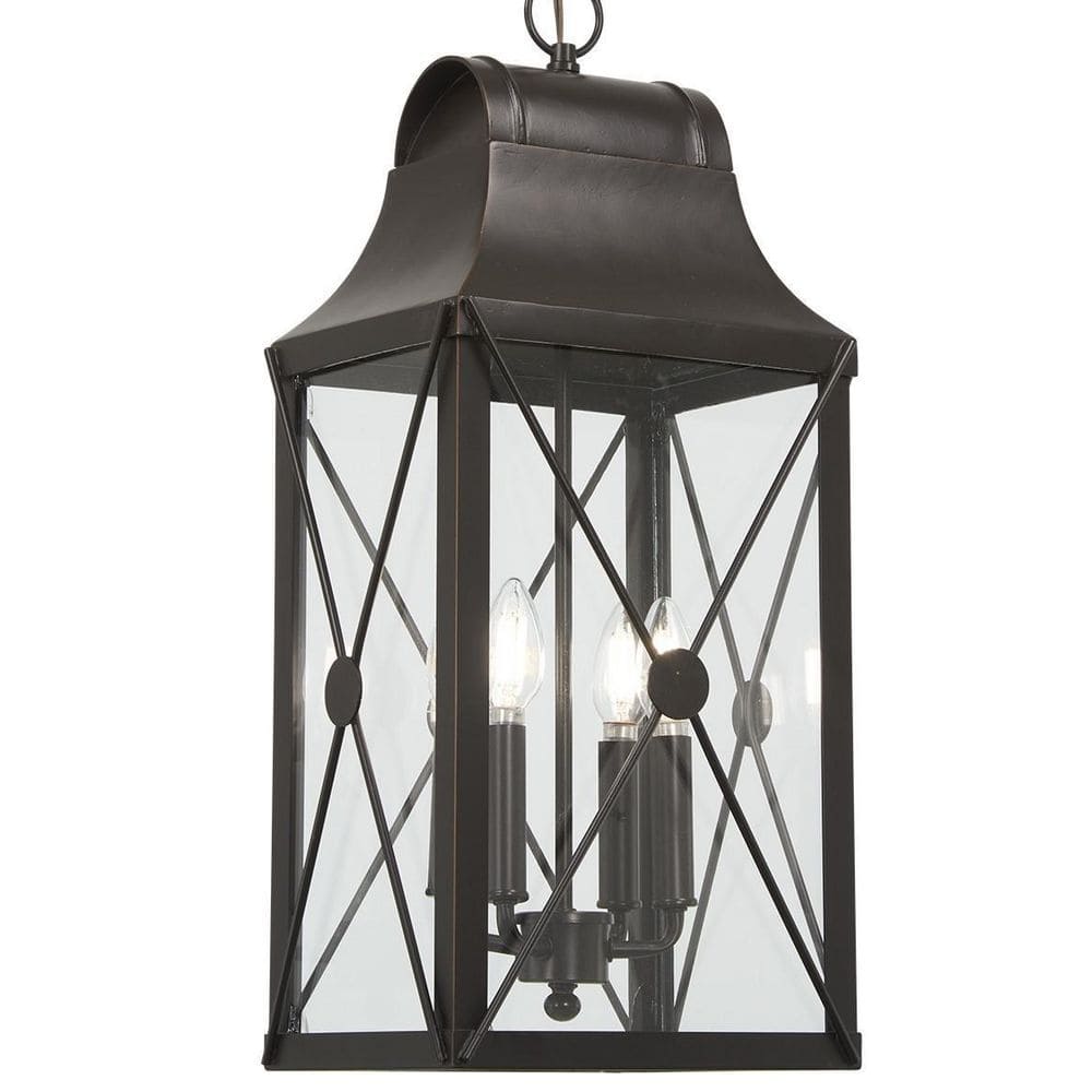 Contemporary De Luz Outdoor Hanging Lantern in Oil Rubbed Bronze with Clear Glass