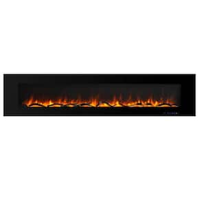 84 in. Wall-Mount Electric Fireplace, 3 Flame Colors, Timer and Remote, Log and Crystal, 1500/750-Watt, in Black