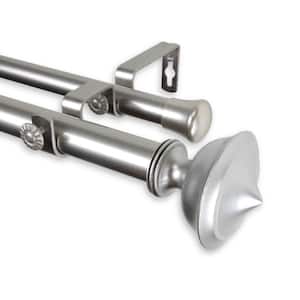 48 in. - 84 in. Telescoping 1 in. Double Curtain Rod Kit in Satin Nickel with Leopold Finial