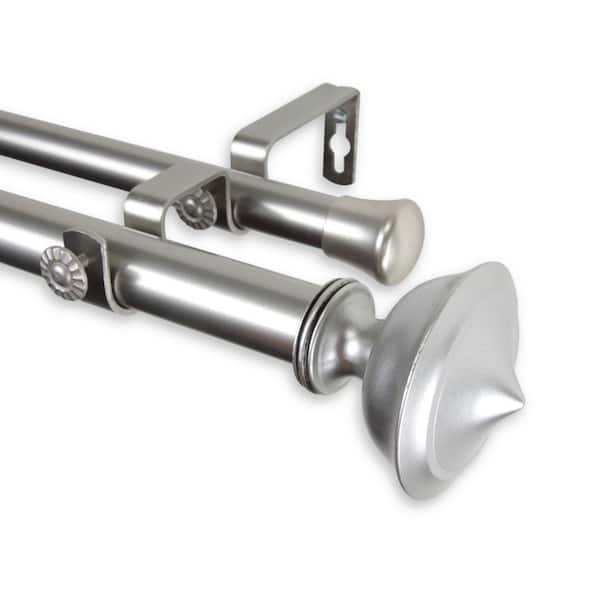 Rod Desyne 120 in. - 170 in. Telescoping 1 in. Double Curtain Rod Kit in Satin Nickel with Leopold Finial