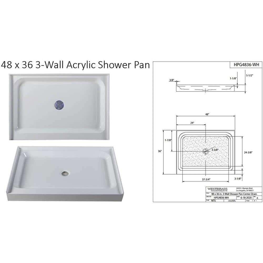 48'' x 36'' Matte Black Rectangular Acrylic Shower Base