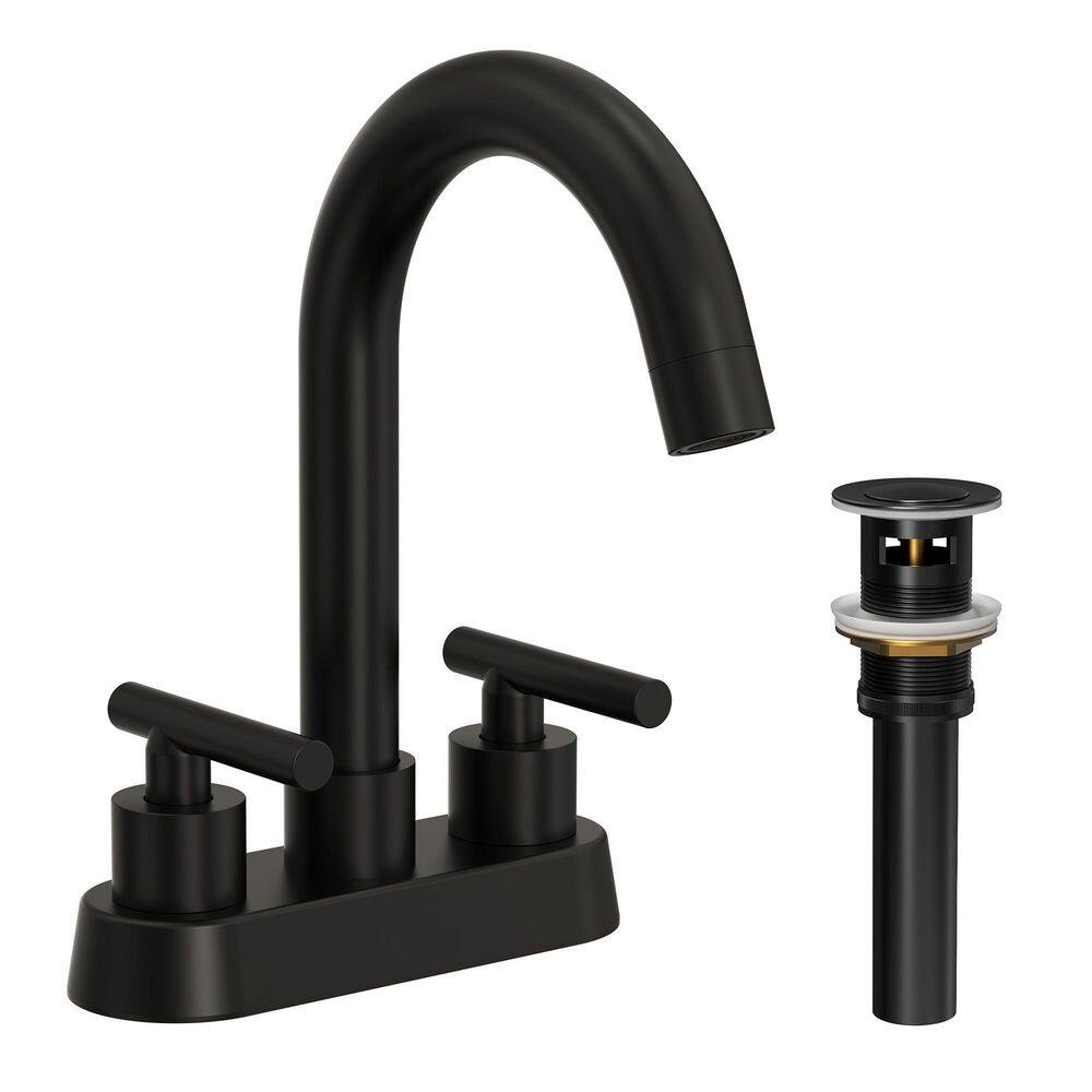 4 in. Centerset 2 or 3-Hole Double Handle High Arc Bathroom Faucet in Spot Resistant Matte Black with Pop-Up Drain price history on PriceWatchPro