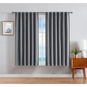 Robin Thermal Woven Charcoal Room Darkening Back Tab Curtain - 52 in. W x 63 in. L (2-Panels)