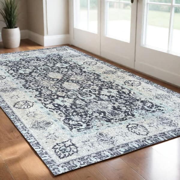 2 ft. x 4 ft.Gray Oriental Washable With UV Protection Area Rug
