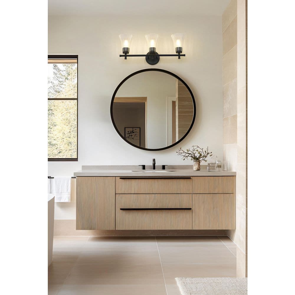 Belle 24 in. 3 Light Matte Black Vanity Light with Clear Glass Shade price history on PriceWatchPro