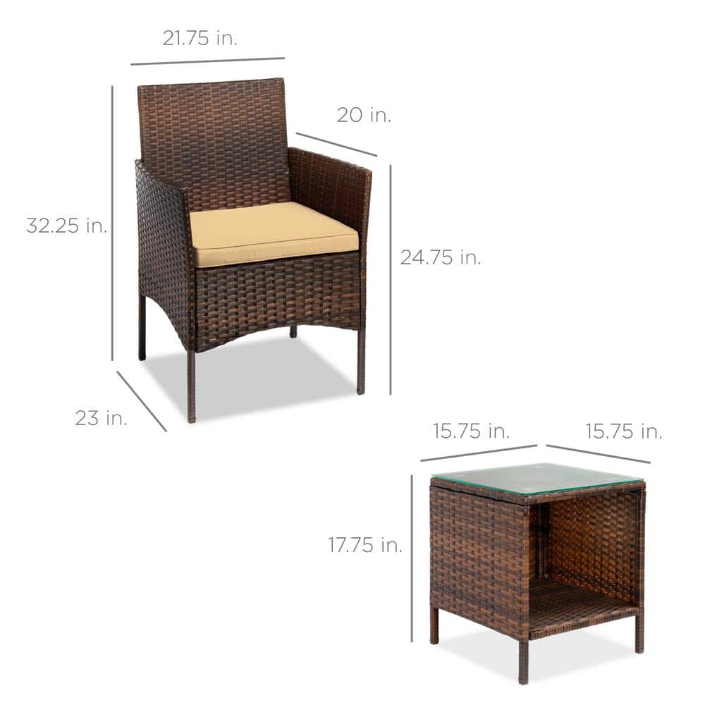 Brown and Tan Wicker 3-Piece Outdoor Patio Bistro Set