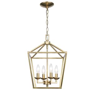 Weyburn 4-Light Gold Farmhouse Chandelier Light Fixture with Caged Metal Shade