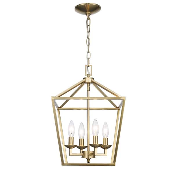 Home Decorators Collection Weyburn 4-Light Gold Farmhouse Chandelier Light Fixture with Caged Metal Shade