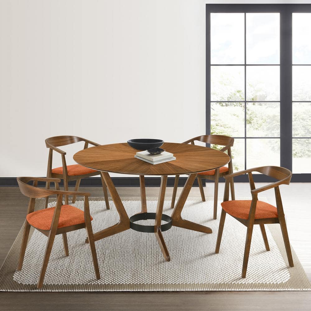 Armen Living Santana 5-Piece Round Wood Top Orange Dining Set ...