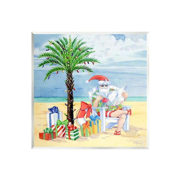 Stupell Industries Santa Claus on Beach by Paul Brent 1-Piece Unframed Graphic Print Nature Poster Art Print 12 in. x 12 in.