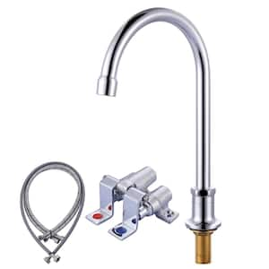 Dual Foot Pedal Faucet Double Handle Deck Mounted Bathroom Faucet with Pedal Valve and Supply Lines in Polished Chrome