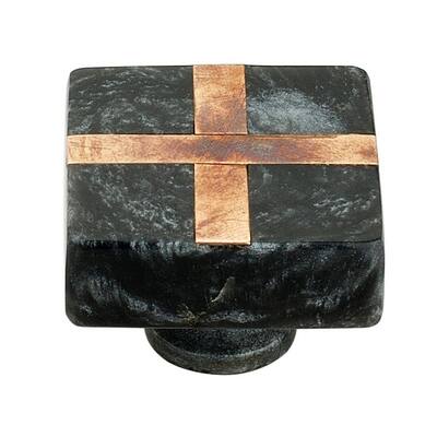Frosted Marble Style 1-2/5 in. (36 mm) Black Cabinet Knob