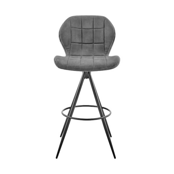 HomeRoots 26 in. Charcoal Gray and Black Microfiber Squared Channel Bar Stool