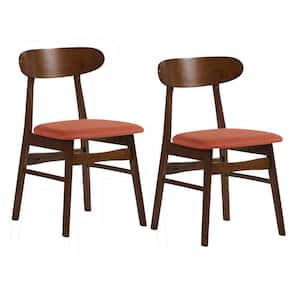Orange and Brown Polyester Wooden Frame Dining Chairs (set of 2)